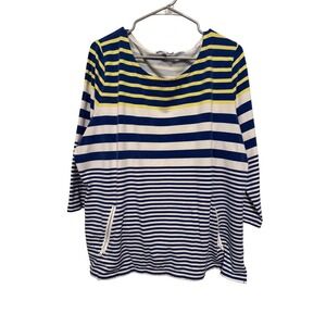 Talbots Hello Saturday Women's 2X Striped Top‎ Tunic 3/4 Sleeve Zip Pockets